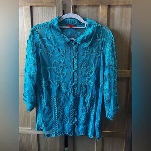 Joni B. Teal Embroidered Women's Top